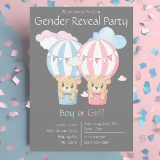 Bears & Balloons Gender-Party Einladung