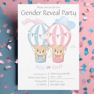 Bears & Balloons Gender-Party Einladung