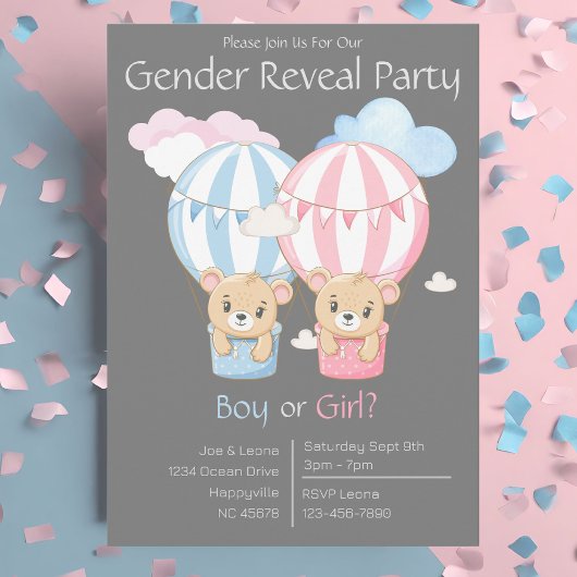 Bears & Balloons Gender-Party Einladung