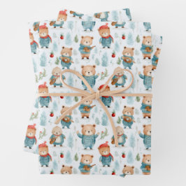 Bears Kariert Rustikales Winterweihnachtsmuster Geschenkpapier Set