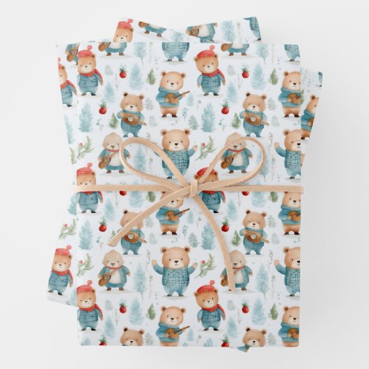 Bears Kariert Rustikales Winterweihnachtsmuster Geschenkpapier Set (Beispiel)