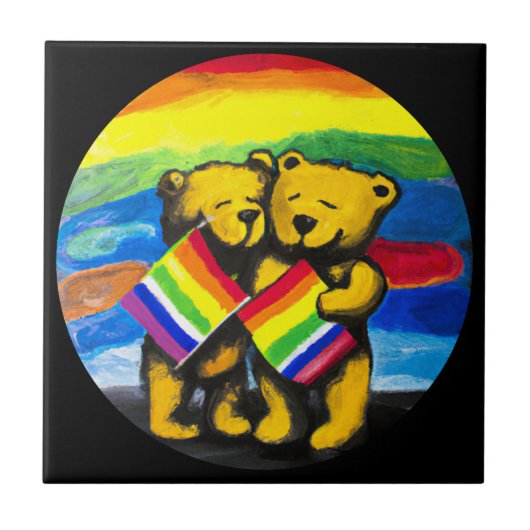 Bears Liebe LGBT-Regenbogenflagge Fliese (Vorderseite)