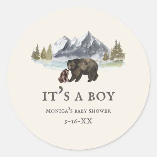 Bears Mountains Baby Shower Classic Round Sticker (Vorderseite)