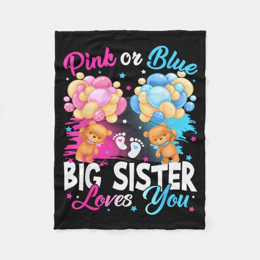 Bears Nk Or Blue Big Sister Loves You Gender Revea Fleecedecke (Vorderseite)