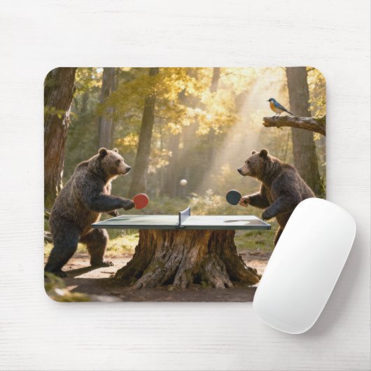 Bears Playing Ping Pong in a Forest Mousepad (Mit Mouse)