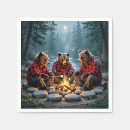 Bears Roasting Marshmallows Serviette (Vorderseite)