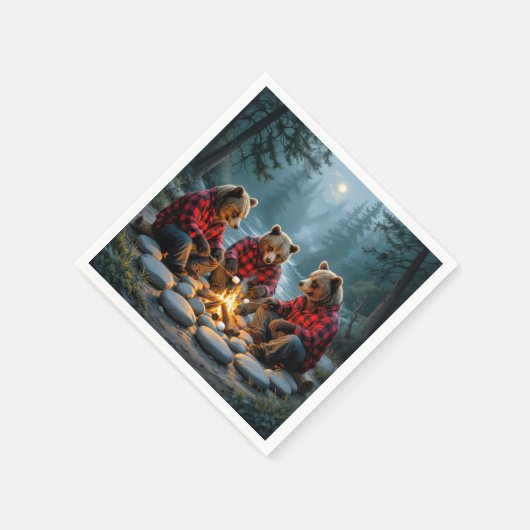 Bears Roasting Marshmallows Serviette (Ecke)