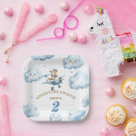 Bear's Skyward Soiree: 2ND Birthday Paper Plate Pappteller (Party)