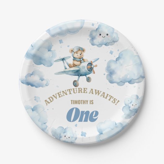 Bear's Skyward Soiree: Erste Geburtstagspulte Pappteller (Vorderseite)