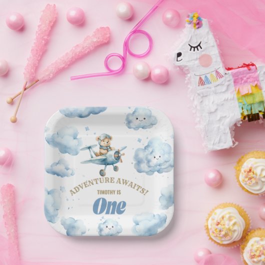 Bear's Skyward Soiree: Erste Geburtstagspulte Pappteller (Party)