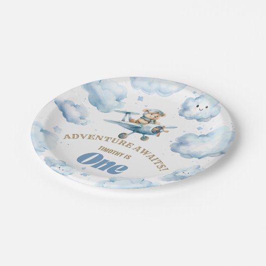 Bear's Skyward Soiree: Erste Geburtstagspulte Pappteller (Schrägansicht)