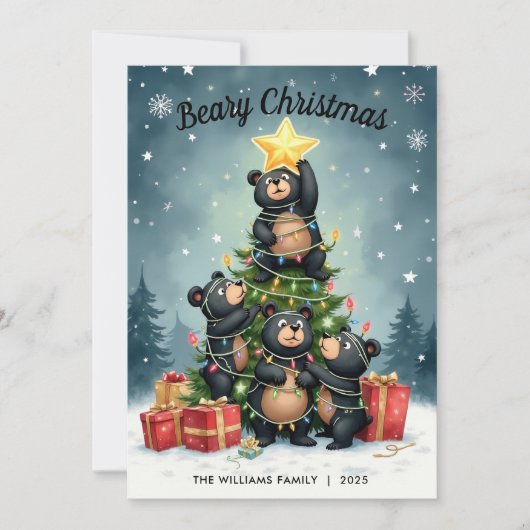 Bears Weihnachtsbaum Familie Name Weihnachtskarte Feiertagskarte (Vorderseite)