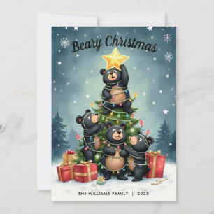 Bears Weihnachtsbaum Familie Name Weihnachtskarte Feiertagskarte