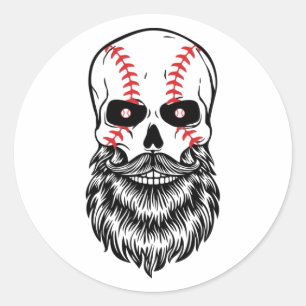 Bearted Skull Baseball Game Fans Bart Men Runder Aufkleber