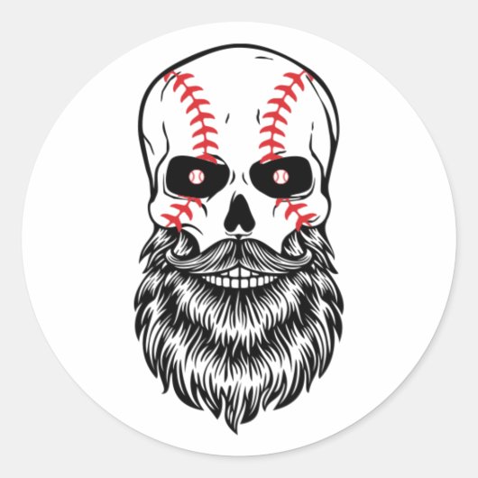 Bearted Skull Baseball Game Fans Bart Men Runder Aufkleber (Vorderseite)