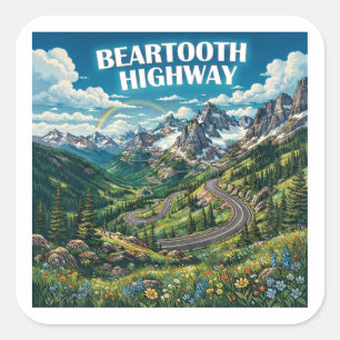 Beartooth Highway Montana Wyoming Regenbogen Quadratischer Aufkleber