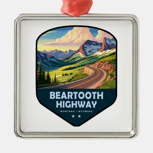 Beartooth Highway Montana Wyoming Shield Ornament Aus Metall (Vorne)