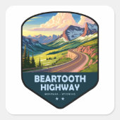 Beartooth Highway Montana Wyoming Shield Quadratischer Aufkleber (Vorderseite)