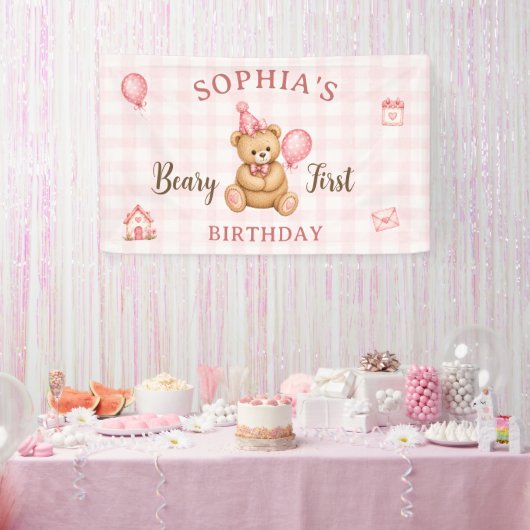 Beary 1. Geburtstag Bär Rosa Ballon Banner (Party)