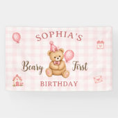 Beary 1. Geburtstag Bär Rosa Ballon Banner (Horizontal)