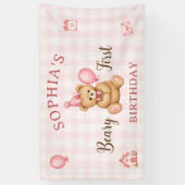 Beary 1. Geburtstag Bär Rosa Ballon Banner (Vertikal)