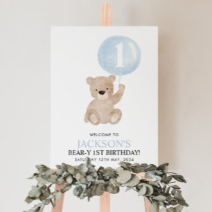 Beary 1. Geburtstag Bear Blue Balloon Begrüßungsze Poster