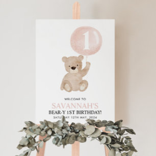 Beary 1. Geburtstag Bear Pink Ballon Begrüßungszei Poster