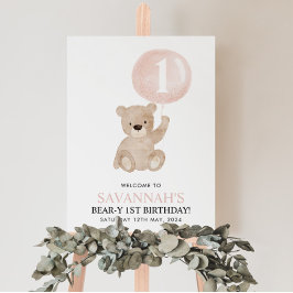 Beary 1. Geburtstag Bear Pink Ballon Begrüßungszei Poster