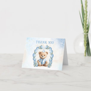 Beary 1. Geburtstag Blau Beige Luftballons Teddybä Dankeskarte