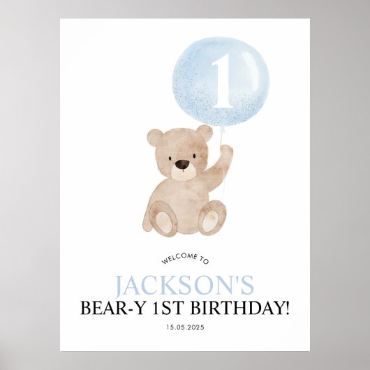 Beary 1. Geburtstag Blauer Bär Begrüßungszeichen Poster (Vorne)