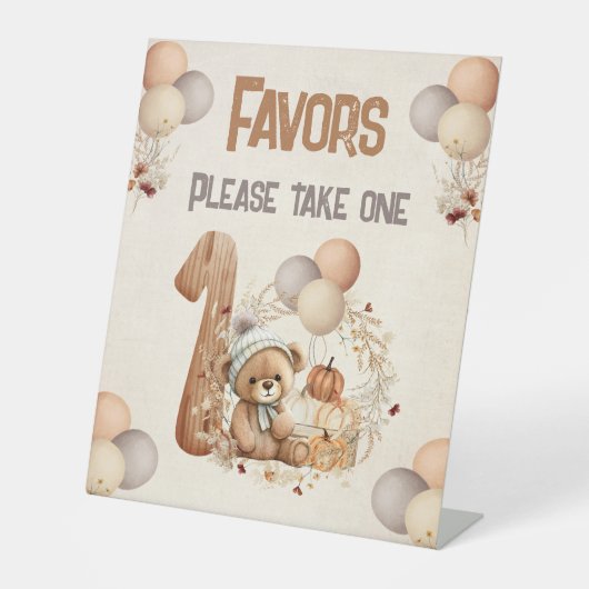 Beary 1. Geburtstag Herbst Pumpkins Teddy Bär Sockelschild (Vorderseite)