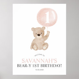 Beary 1. Geburtstag Pink Bär Begrüßungszeichen Pla Poster