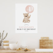 Beary 1. Geburtstag Pink Bär Begrüßungszeichen Pla Poster (Küche)