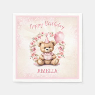 Beary 1. Geburtstag Pink Teddy Bären Papier Napkin Serviette