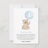 Beary 1st Birthday Bear Blue Balloon Dankeskarte (Vorderseite)