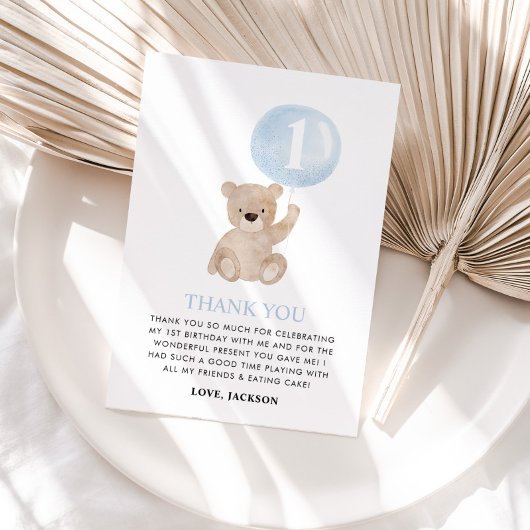 Beary 1st Birthday Bear Blue Balloon Dankeskarte