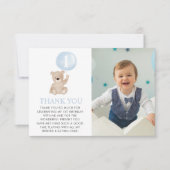 Beary 1st Birthday Bear Blue Balloon Foto Flat Dankeskarte (Vorderseite)