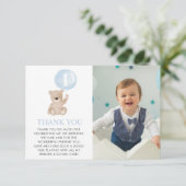Beary 1st Birthday Bear Blue Balloon Foto Flat Dankeskarte (Stehend Vorderseite)