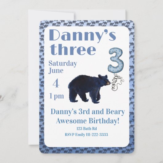 Beary Awesome 3rd Birthday Invitation Einladung (Vorderseite)