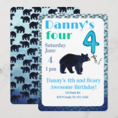 Beary Awesome 4th Birthday Invitation Einladung (Vorne/Hinten)