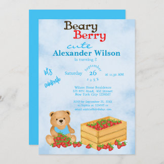 Beary Berry Niedlich Blue Cub's Strawberries Gebur Einladung