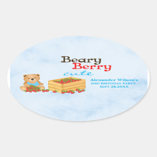 Beary Berry Niedlich Cub Strawberry Geburtstagspar Ovaler Aufkleber