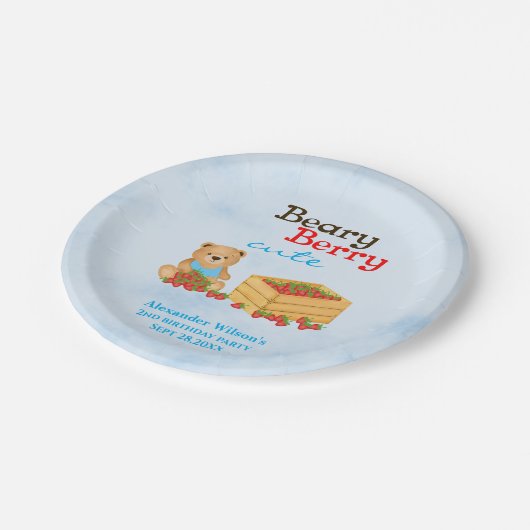 Beary Berry Niedlich Strawberry Cub Boy Birthday P Pappteller (Schrägansicht)
