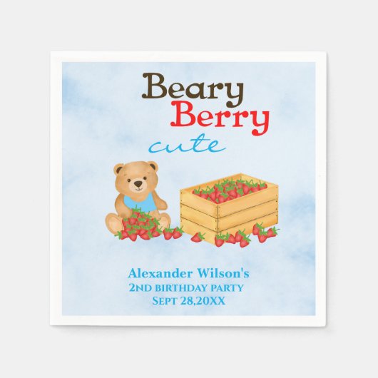 Beary Berry Niedlich Strawberry Cub Boy Birthday P Serviette (Vorderseite)