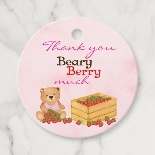 Beary Berry Sweet Girly Pink Strawberry Birthday Geschenkanhänger (Vorderseite)
