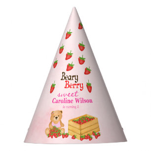Beary Berry Sweet Pink Bear Erdbeeren Geburtstag Partyhütchen