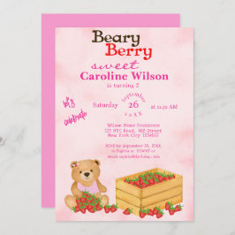Beary Berry Sweet Pink Cub's Strawberries Geburtst Einladung