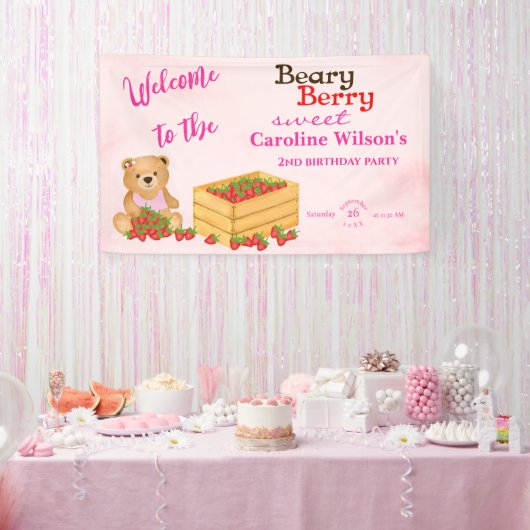 Beary Berry Sweet Pink Red Strawberry Cub Willkomm Banner (Party)