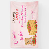 Beary Berry Sweet Pink Red Strawberry Cub Willkomm Banner (Vertikal)
