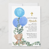 Beary Blue Balloon First Holy Communion Einladung (Vorderseite)